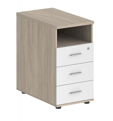 Тумба приставная с топом 400х700х725 с 3 ящиками и нишей, с замком / корпус дуб светлый, фасады белые