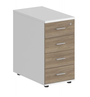 Тумба приставная с топом 400х700х725 с 4 ящиками (метабоксы), с замком / корпус белый, фасады дуб темный